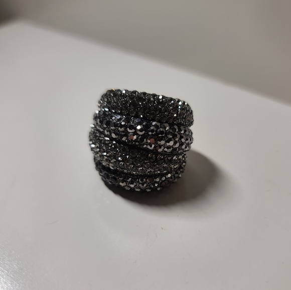 Appolon Black And Silver Rhinestone Cocktail Ring - Picture 2 of 4